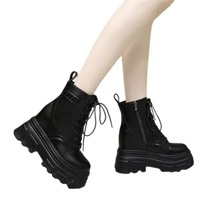 High Platform Ankle Round Toe Lace Up Punk Boots