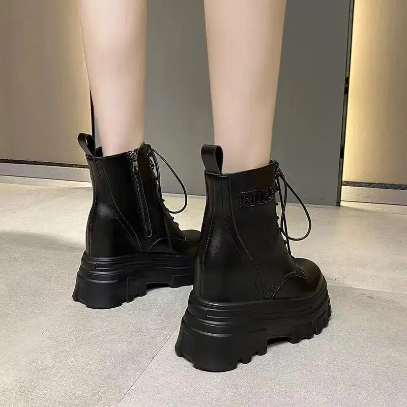 High Platform Ankle Round Toe Lace Up Punk Boots