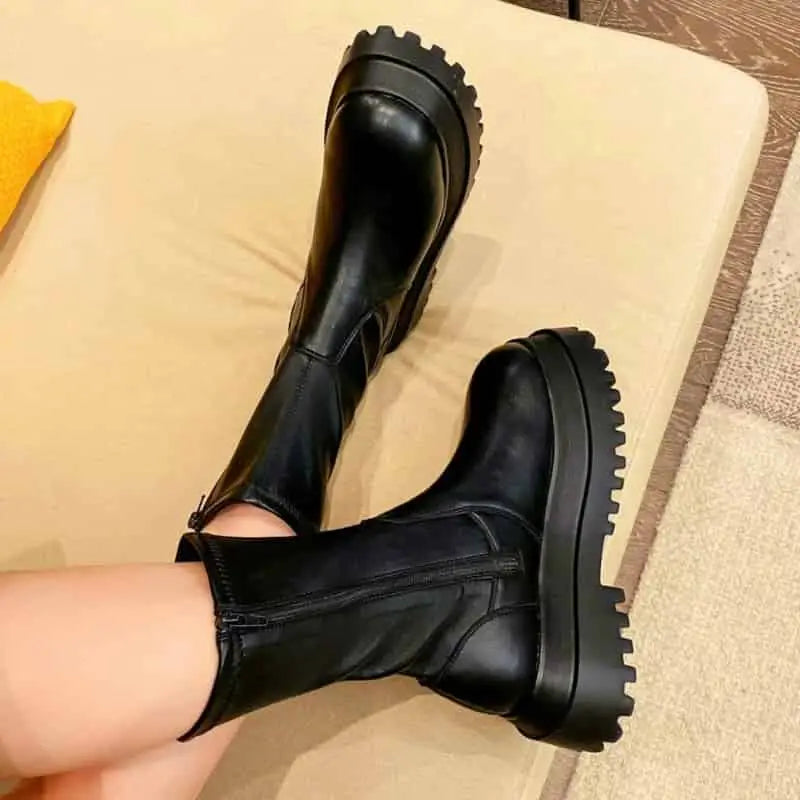 High Platform Design Mid-Calf Boots