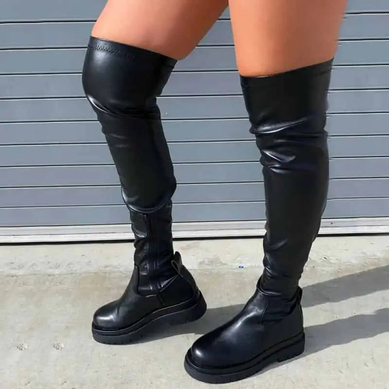 High Platform Design Mid-Calf Boots