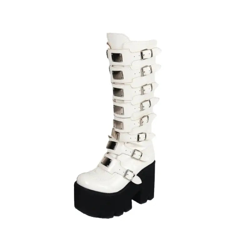 High Platform Metal Buckle Wedges Gothic Boots