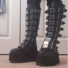 High Platform Metal Buckle Wedges Gothic Boots