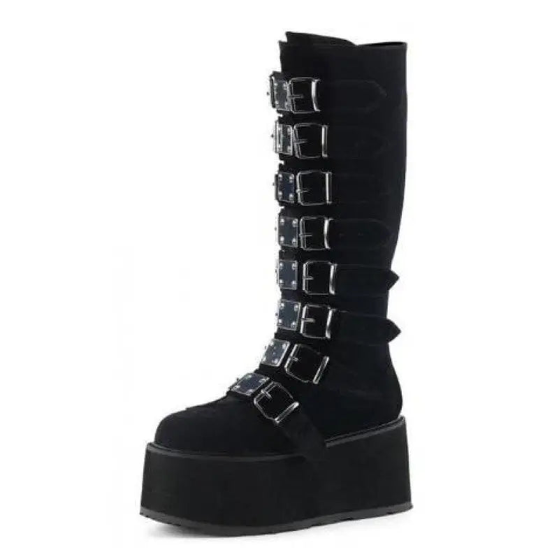 High Platform Metal Buckle Wedges Gothic Boots