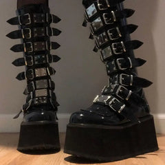 High Platform Metal Buckle Wedges Gothic Boots