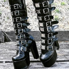 High Platform Metal Buckle Wedges Gothic Boots