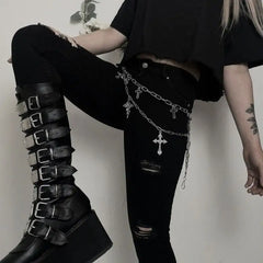 High Platform Metal Buckle Wedges Gothic Boots Euro Size