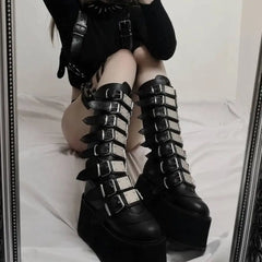 High Platform Metal Buckle Wedges Gothic Boots Euro Size