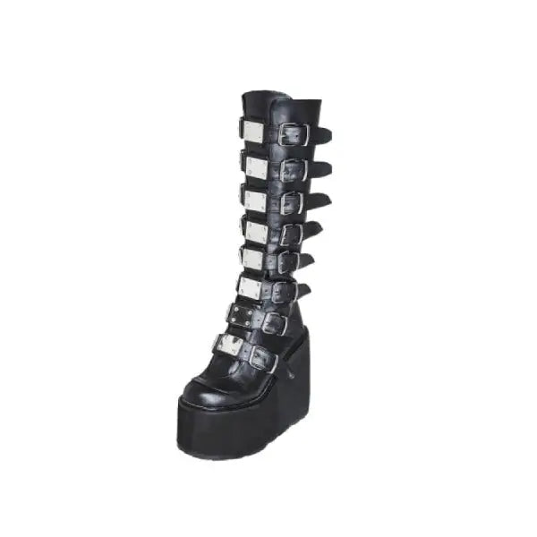 High Platform Metal Buckle Wedges Gothic Boots Euro Size