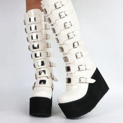 High Platform Metal Buckle Wedges Gothic Boots Euro Size