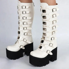 High Platform Metal Buckle Wedges Gothic Boots