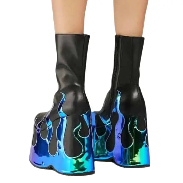 High Platform Round Toe Mid Calf Boots Euro Size