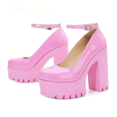 High Thick Heeled Ankle Strap Platform