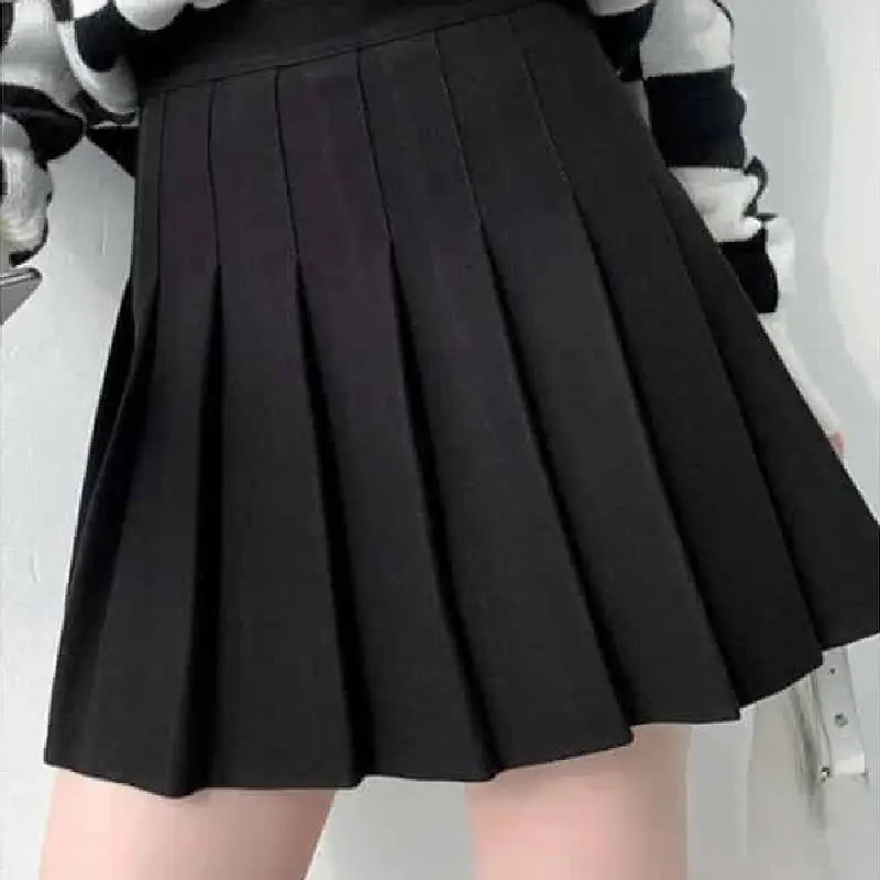 High Waist A Line Pleated Skirts - Black / XS