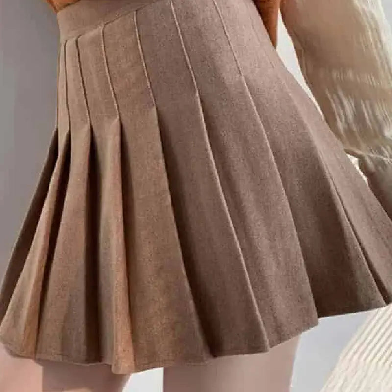 High Waist A Line Pleated Skirts - Khaki / XS