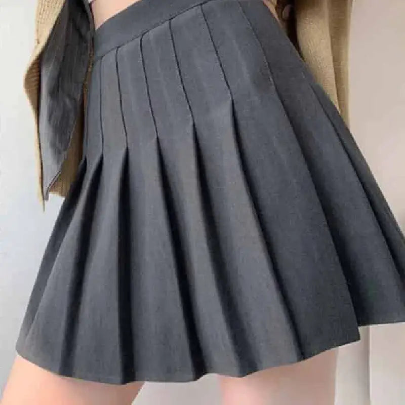 High Waist A Line Pleated Skirts - Light gray / XS