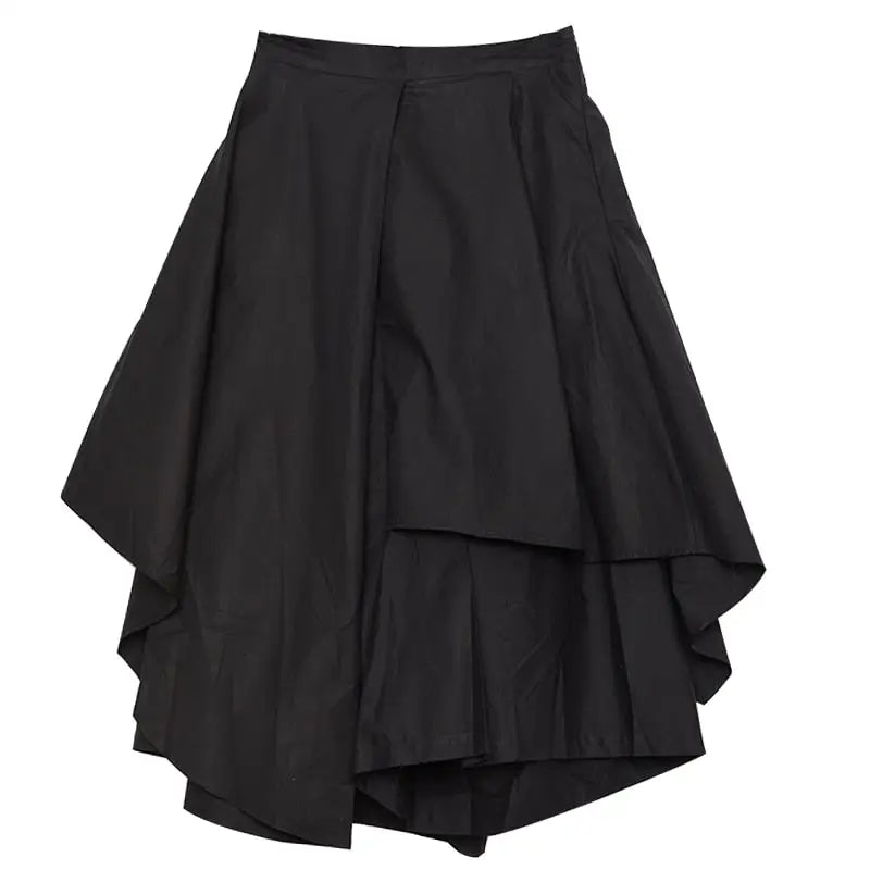 High Waist Black Asymmetrical Wide Leg Skirt black / S