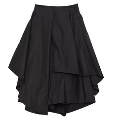 High Waist Black Asymmetrical Wide Leg Skirt black / S