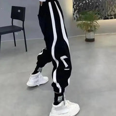 High Waist Black Jogging Sweatpants with Side Stripes