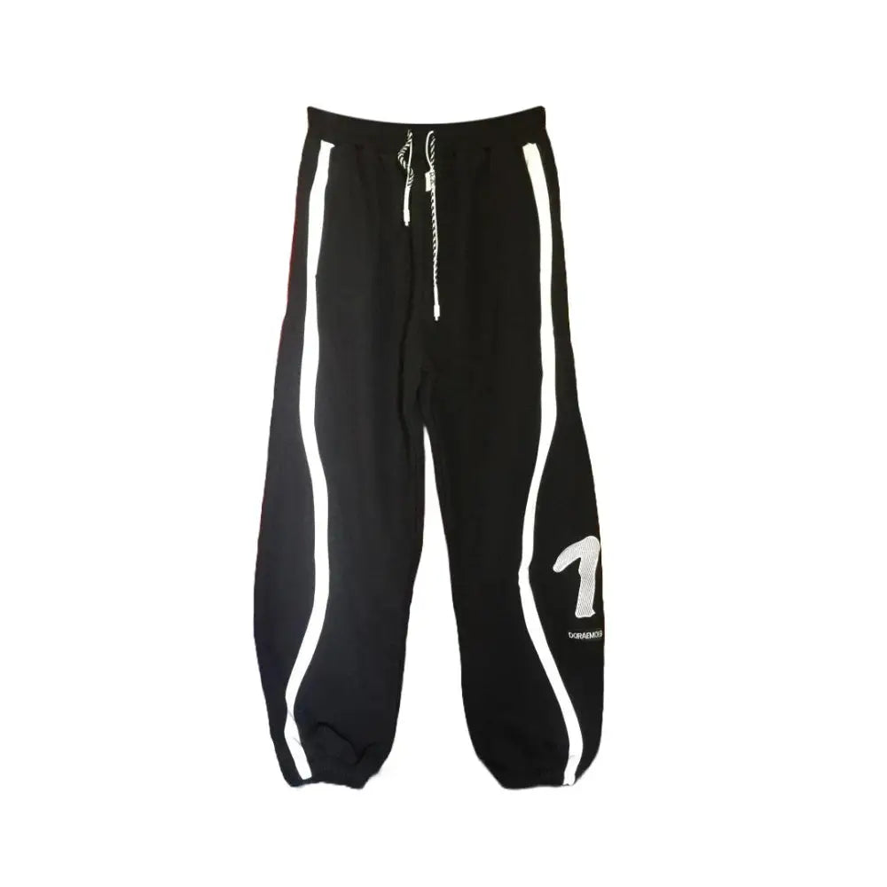 High Waist Black Jogging Sweatpants with Side Stripes