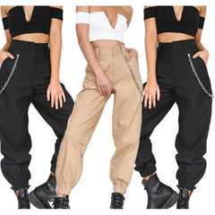 High Waist Chain Hip-Pop Combat Cargo Harem Pants