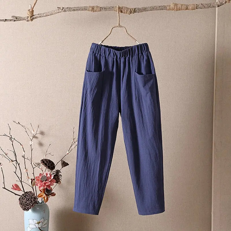 High Waist Elastic Ankle Length Harem Pants