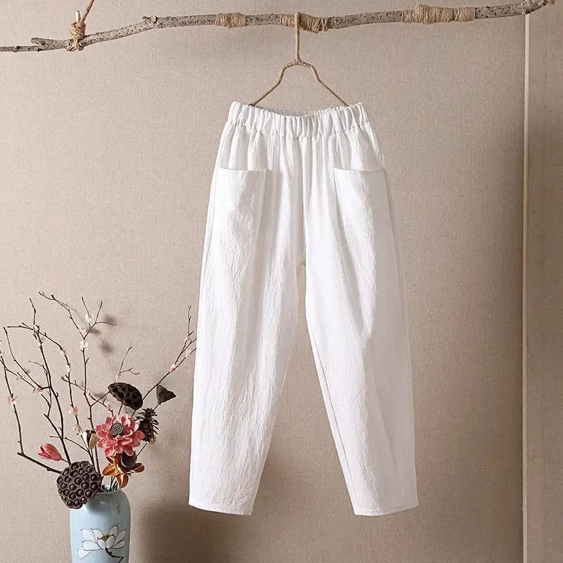 High Waist Elastic Ankle Length Harem Pants