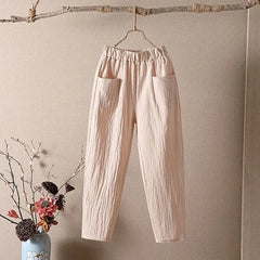 High Waist Elastic Ankle Length Harem Pants Apricot / M