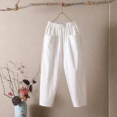High Waist Elastic Ankle Length Harem Pants White / M