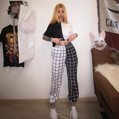 High Waist Elasticity Contrast Loose Jogging Pants