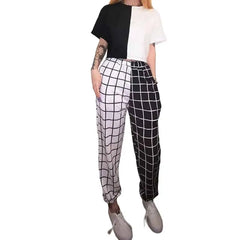 High Waist Elasticity Contrast Loose Jogging Pants