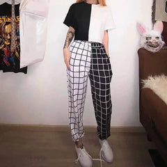 High Waist Elasticity Contrast Loose Jogging Pants