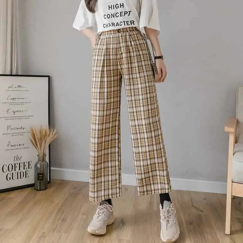High Waist Elasticity Contrast Loose Jogging Pants Beige / S