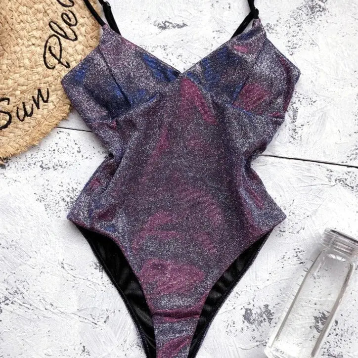 High Waist Glittering Rhinestone Swimwear Set