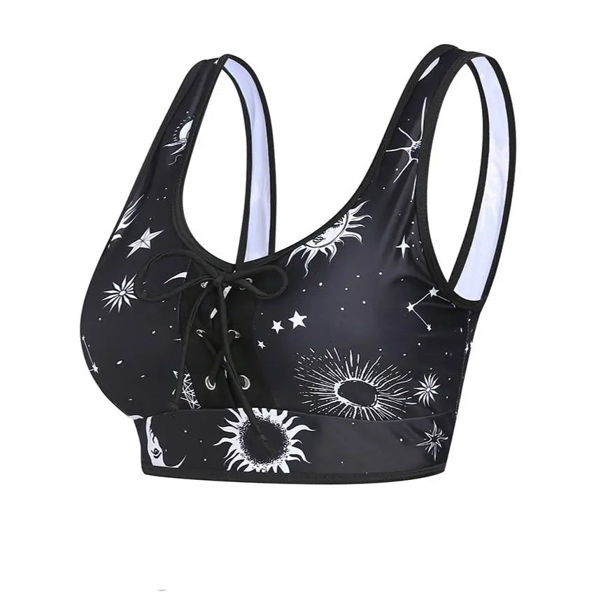 High Waist Gothic Celestial Sun Moon Print Swimwear