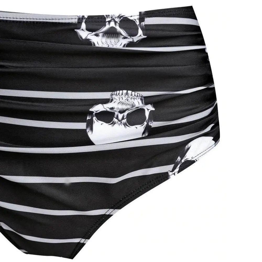 High Waist Hand Skeleton Skull Cross Strap Bikini