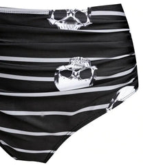 High Waist Hand Skeleton Skull Cross Strap Bikini