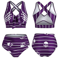 High Waist Hand Skeleton Skull Cross Strap Bikini