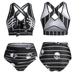 High Waist Hand Skeleton Skull Cross Strap Bikini