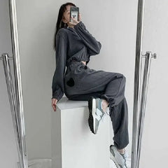 High Waist Heart Solid Color Baggy Sweatpants