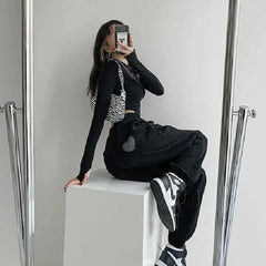 High Waist Heart Solid Color Baggy Sweatpants