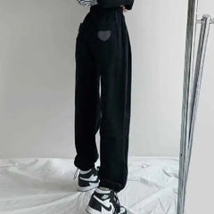 High Waist Heart Solid Color Baggy Sweatpants