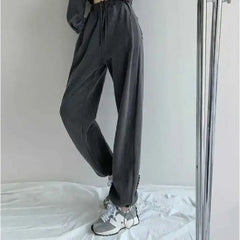 High Waist Heart Solid Color Baggy Sweatpants Grey / S