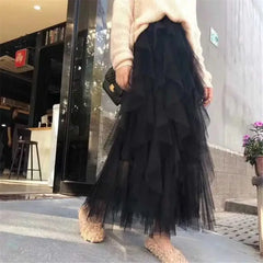 High Waist Irregular Tutu Elastic Long Tulle Skirt