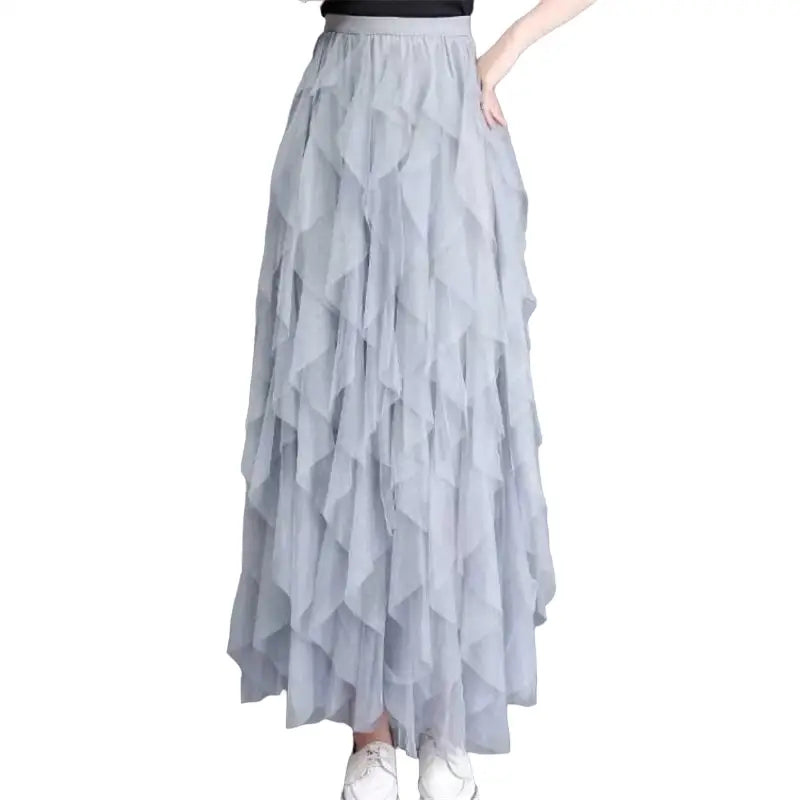 High Waist Irregular Tutu Elastic Long Tulle Skirt