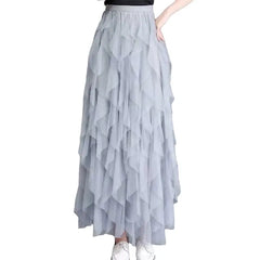 High Waist Irregular Tutu Elastic Long Tulle Skirt