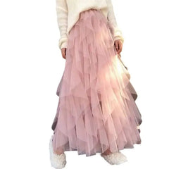 High Waist Irregular Tutu Elastic Long Tulle Skirt