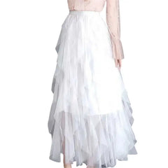 High Waist Irregular Tutu Elastic Long Tulle Skirt Gray / S