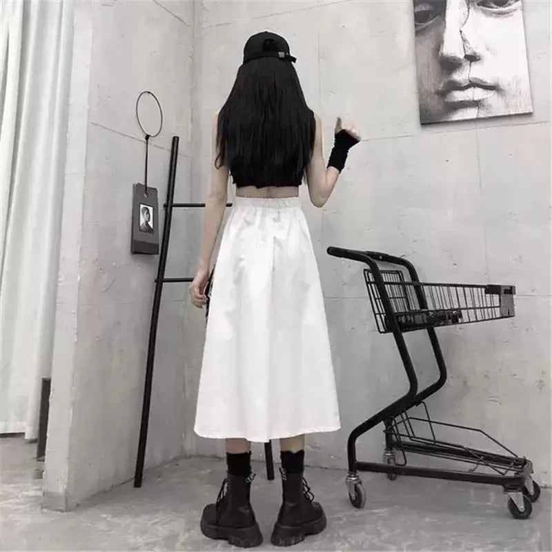 High Waist Loose Cargo Gothic Skirt