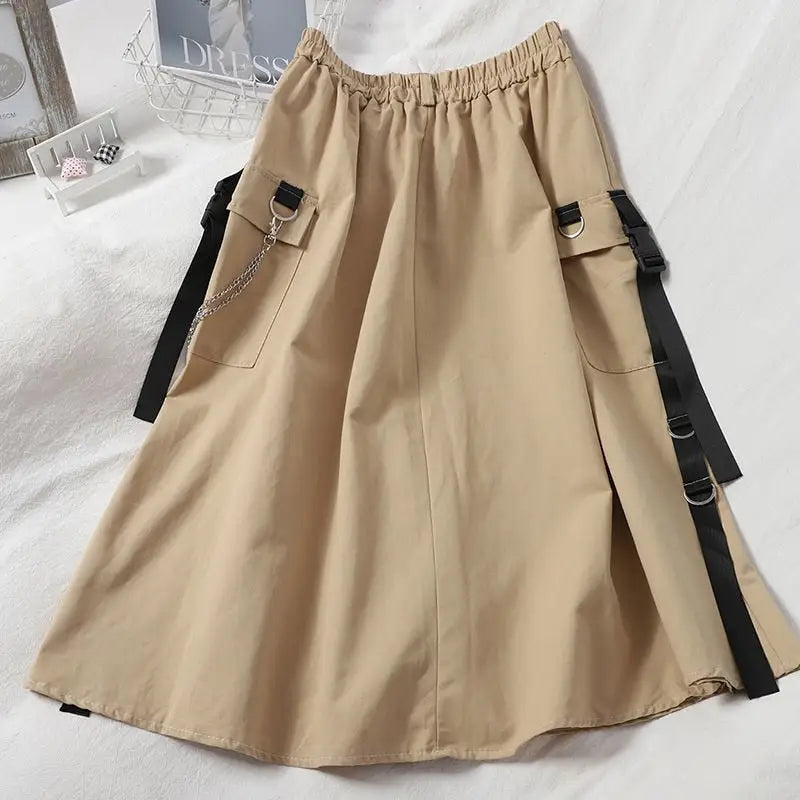 High Waist Loose Cargo Gothic Skirt