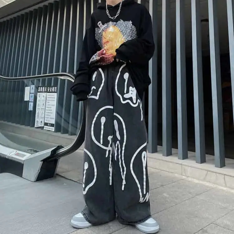 High Waist Melted Happy Faces Jeans